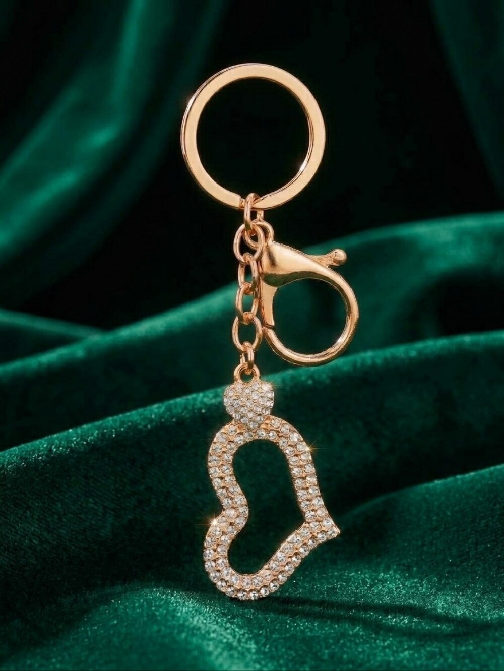 Sparkling Gold Heart Keychain - Women Accessories